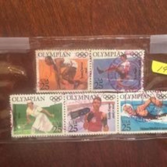 3 Sets of 5 US 1990 OLYMPIAN 25 Cent Cancelled Stamps Jessie Owens Ray Ewry - Picture 8 of 9